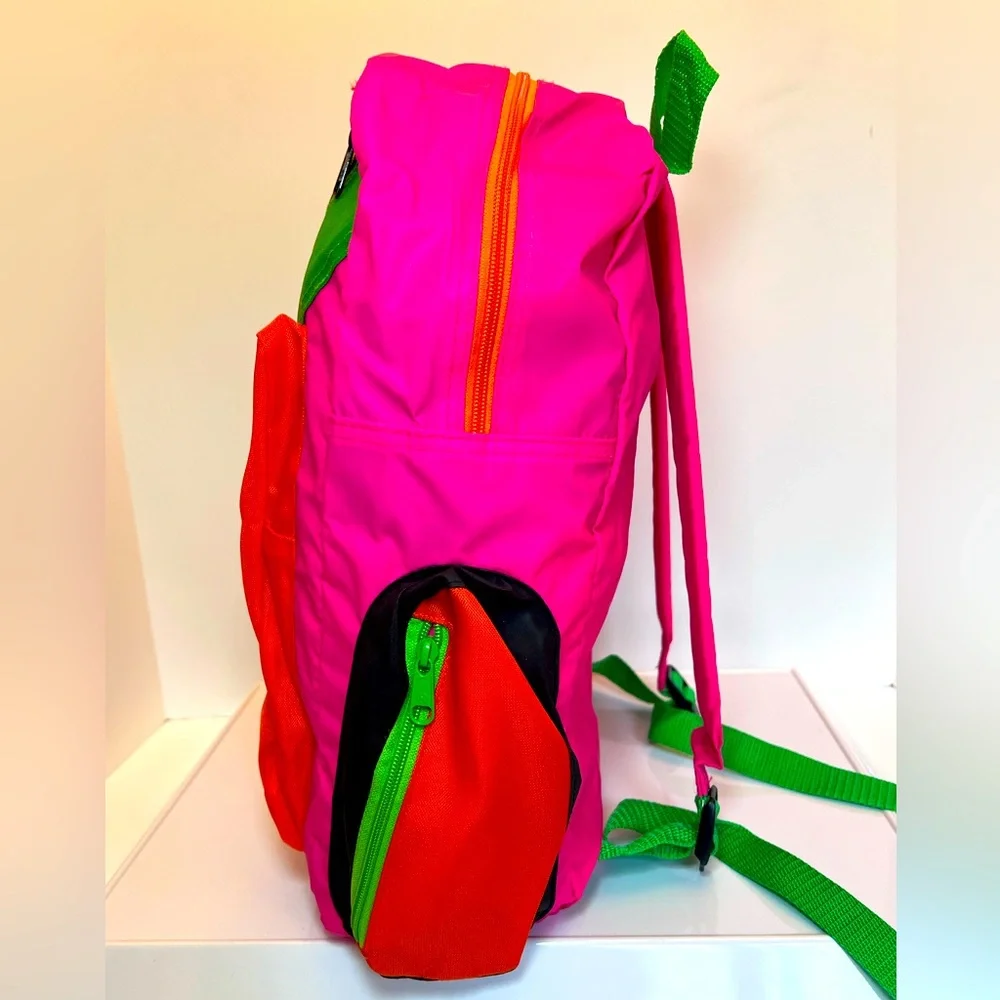 Vintage Bright & Colorful Neon Large Backpack with Star Design. New without Tags